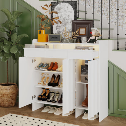 Meuble à chaussures à 3 tiroirs et 3 portes avec éclairage LED