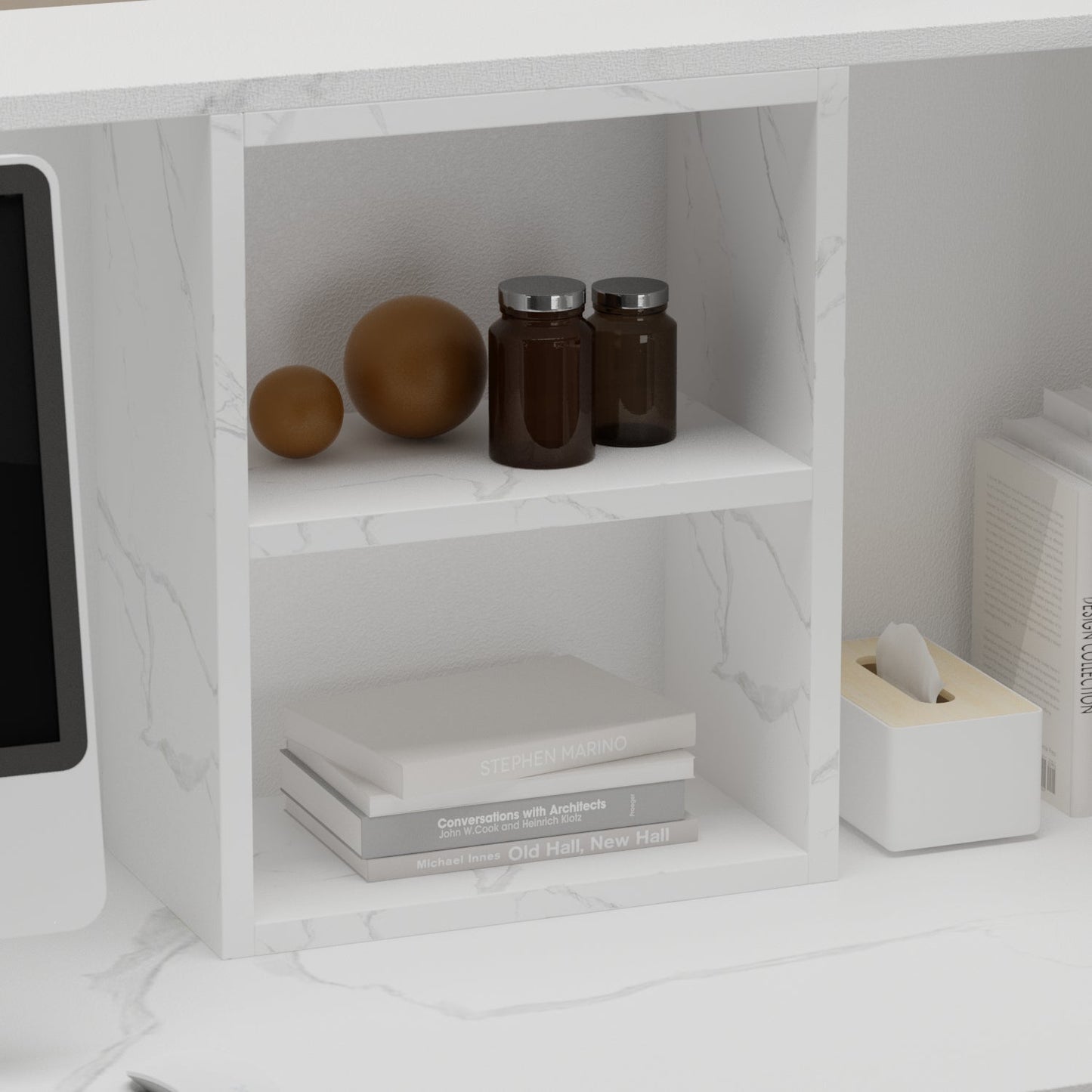 Bureau d'accueil en forme de L avec grands classeurs de rangement 