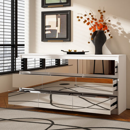 Buffet large à trois tiroirs avec rangement et 9 tiroirs