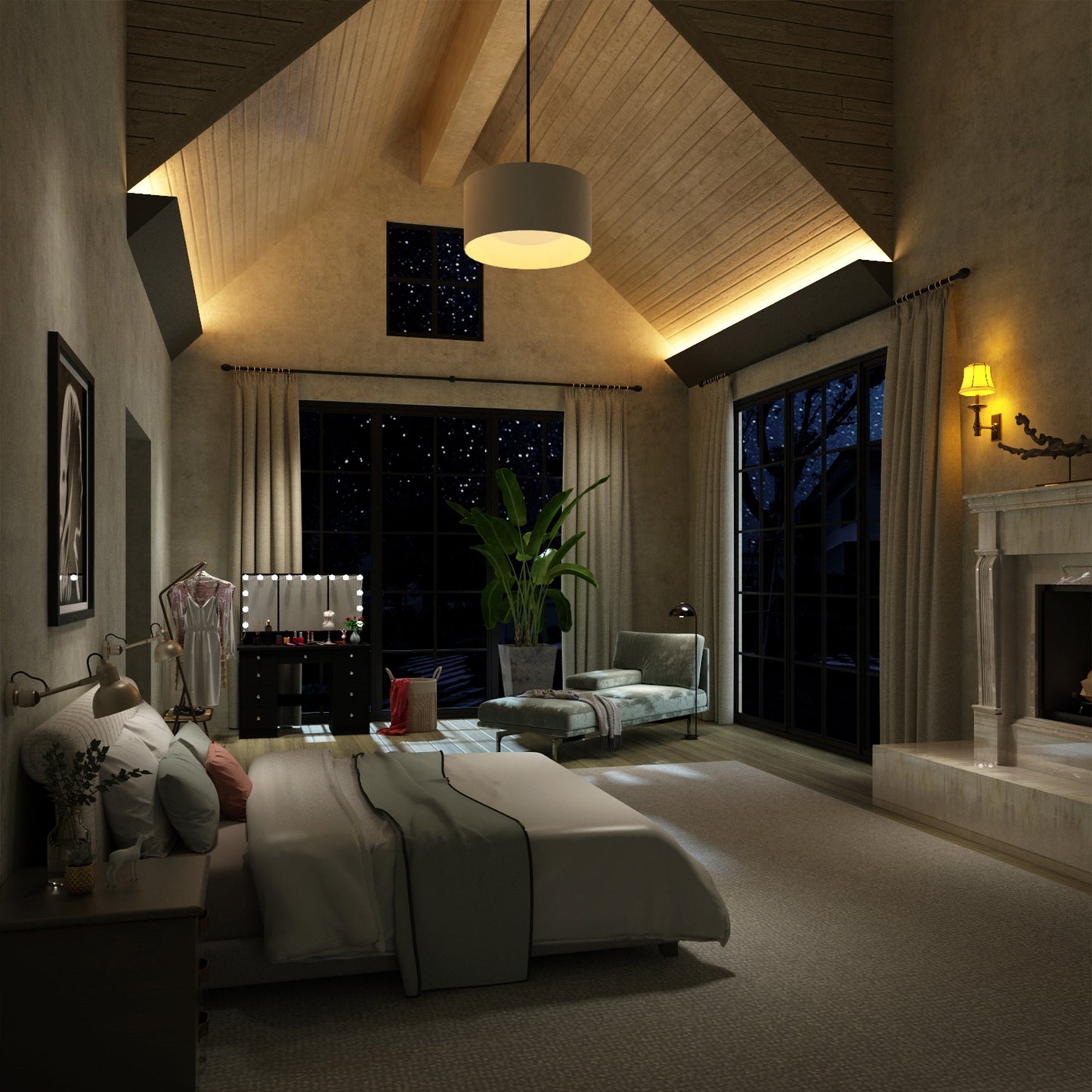 Coiffeuse avec miroir et lampe