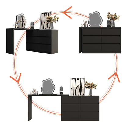 Table de travail pivotante en forme de L avec 6 tiroirs