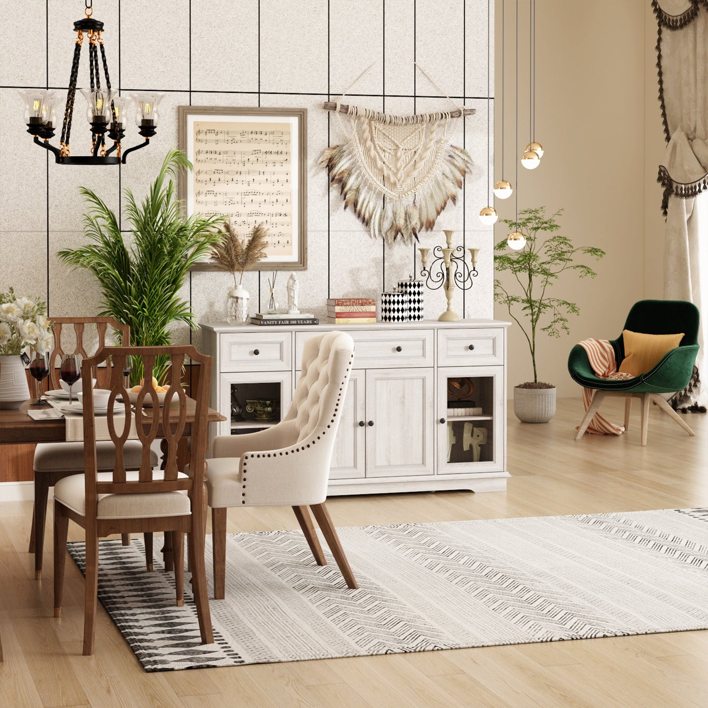 Buffet de 63 pouces avec 3 tiroirs et 4 portes