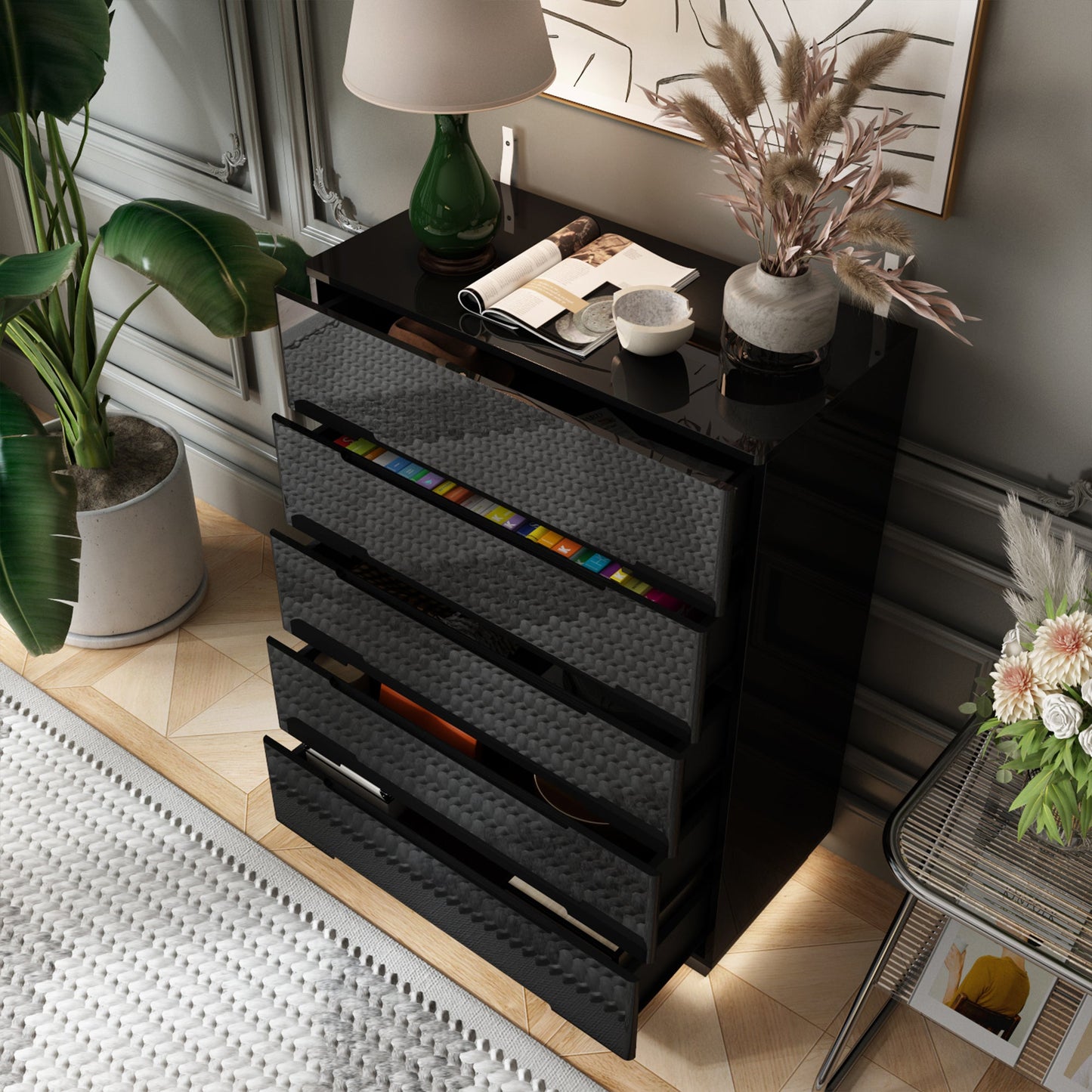 Commode à 5 tiroirs avec éclairage intégré