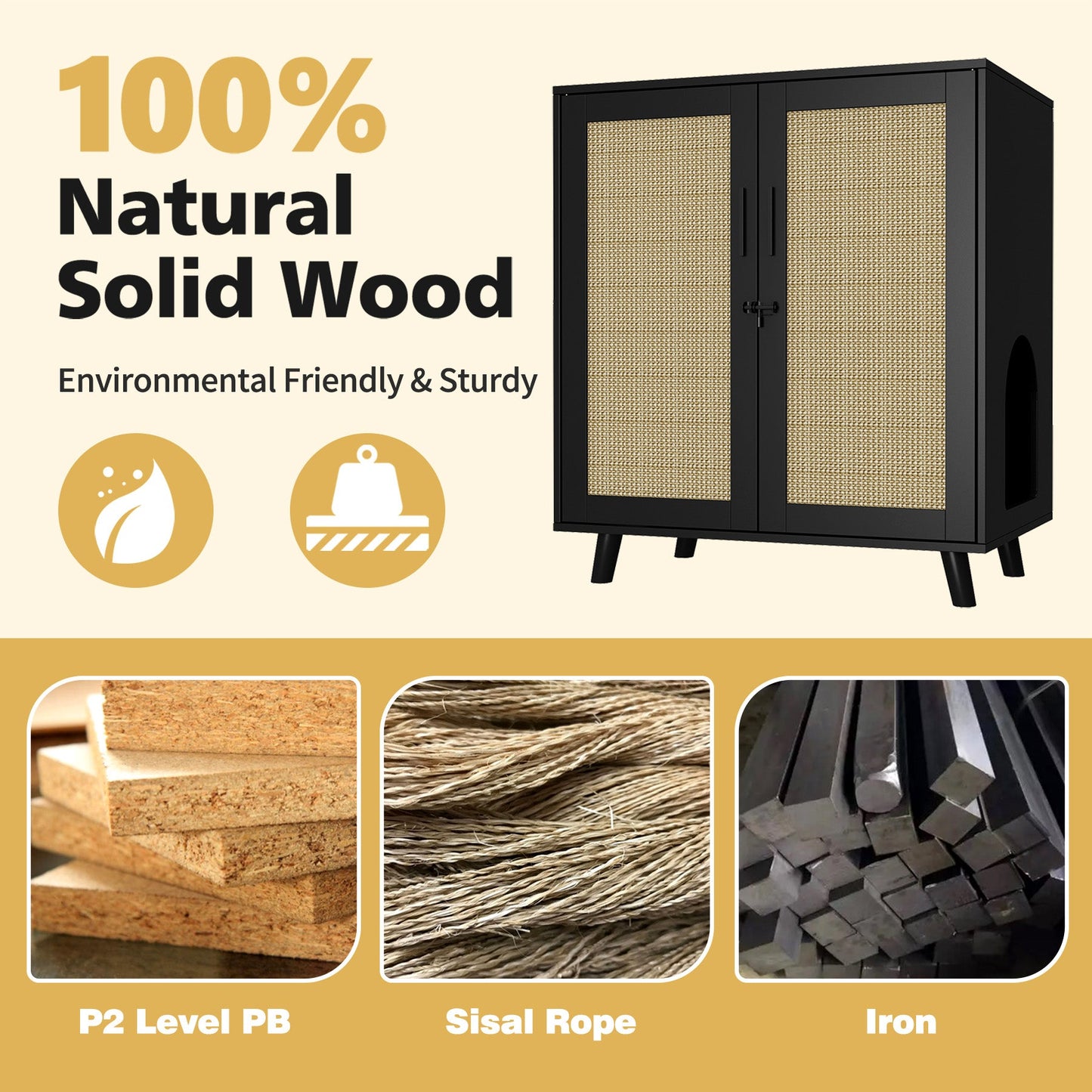 Enclos moderne pour bac à litière pour chat avec serrure et portes en sisal