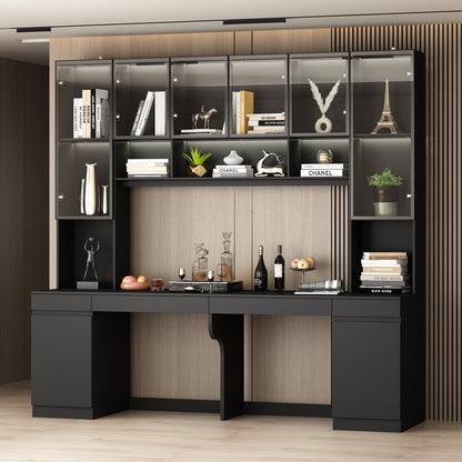 Bureau d'ordinateur de 90,6 pouces de large avec armoires vitrées