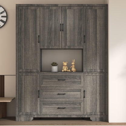 Meuble de rangement modulaire élégant : design épuré et combinaison de compartiments ouverts et fermés.