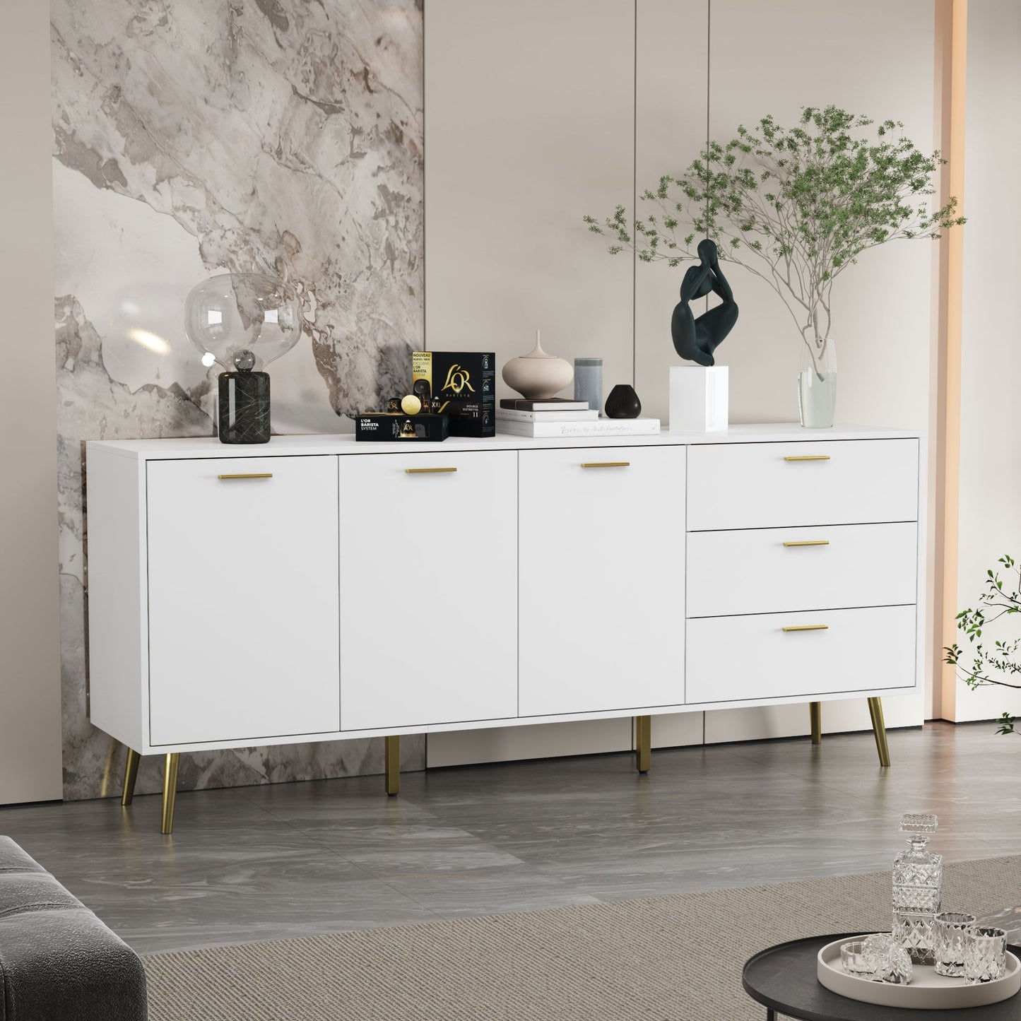 Buffet de 70,9 cm de large avec 3 portes et 3 tiroirs