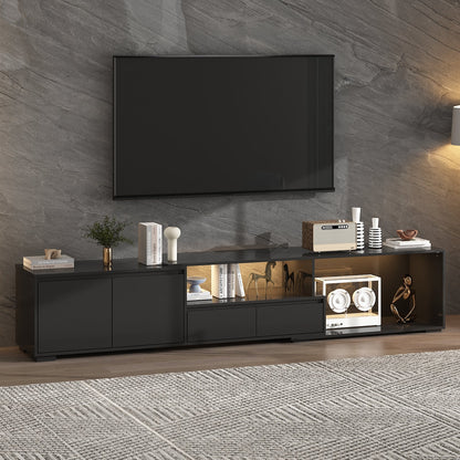 Meuble TV extensible moderne avec longueur réglable et éclairage LED – Console multimédia élégante pour le salon