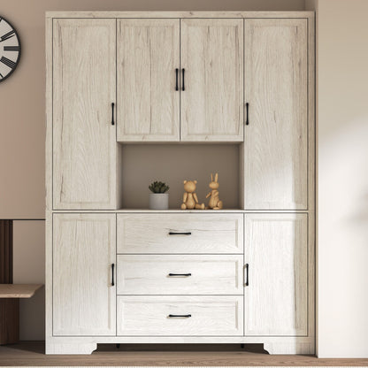 Meuble de rangement modulaire élégant : design épuré et combinaison de compartiments ouverts et fermés.