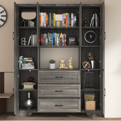 Meuble de rangement modulaire élégant : design épuré et combinaison de compartiments ouverts et fermés.