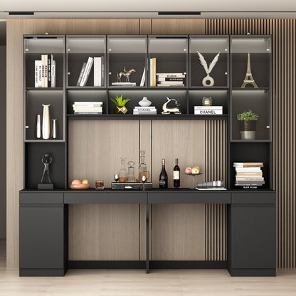 Bureau d'ordinateur de 90,6 pouces de large avec armoires vitrées