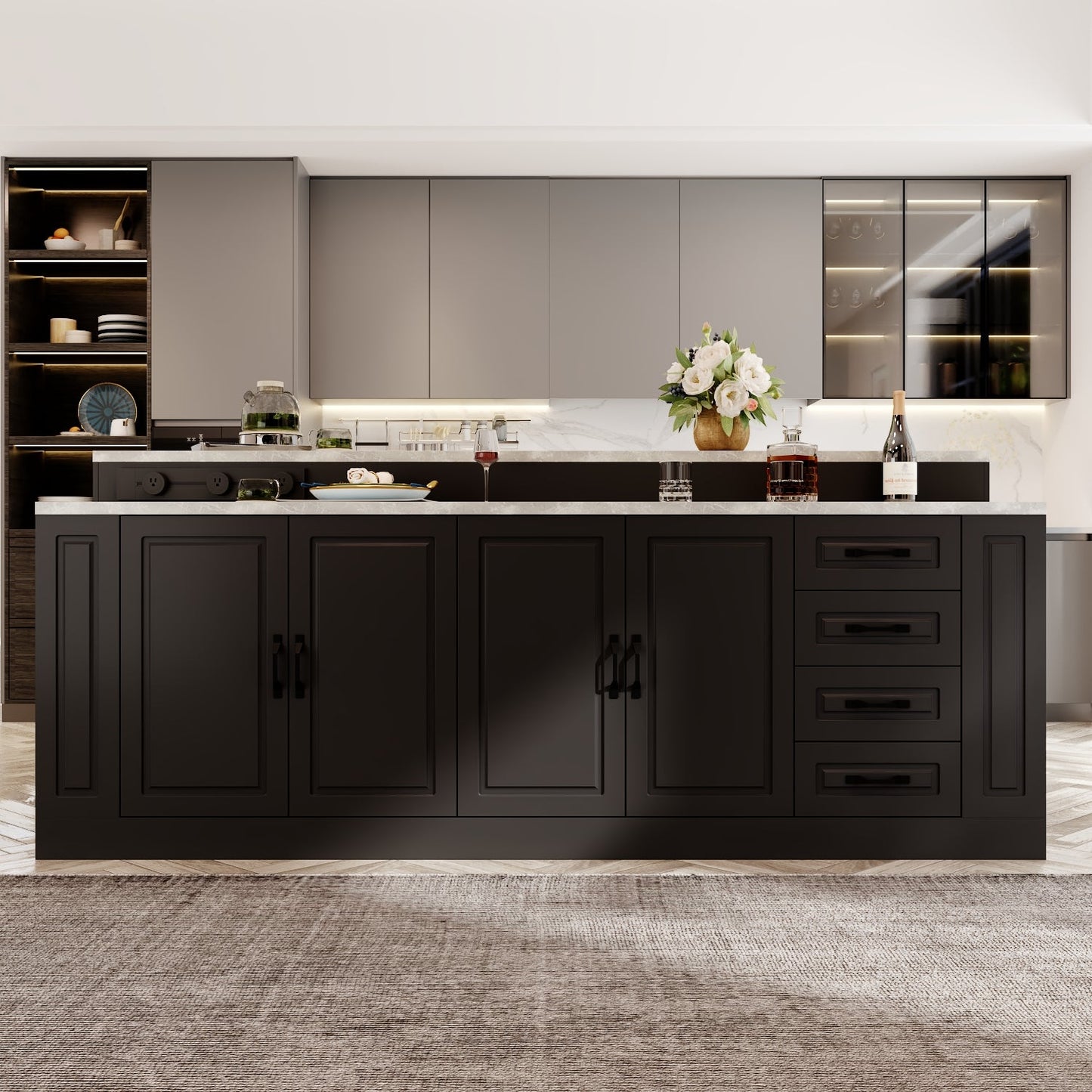 Îlot de cuisine avec plateau en bois massif et composite