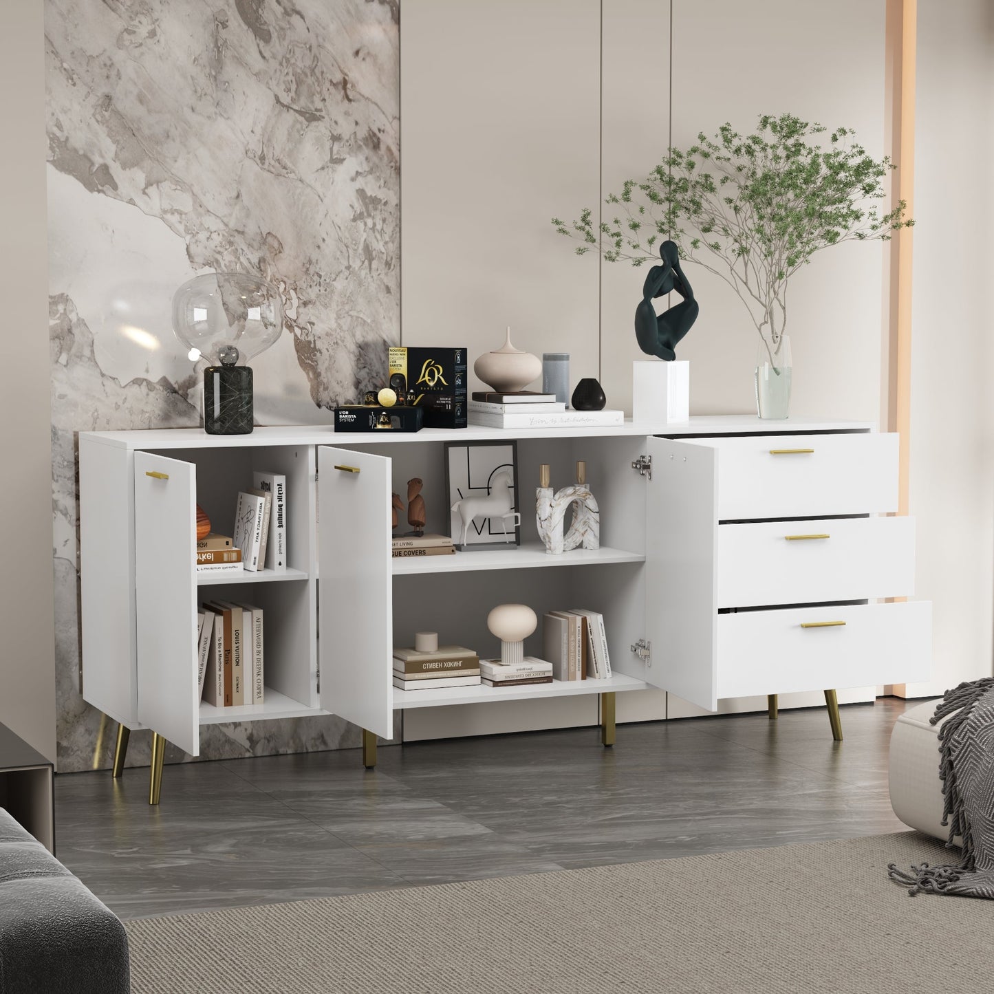 Buffet de 70,9 cm de large avec 3 portes et 3 tiroirs