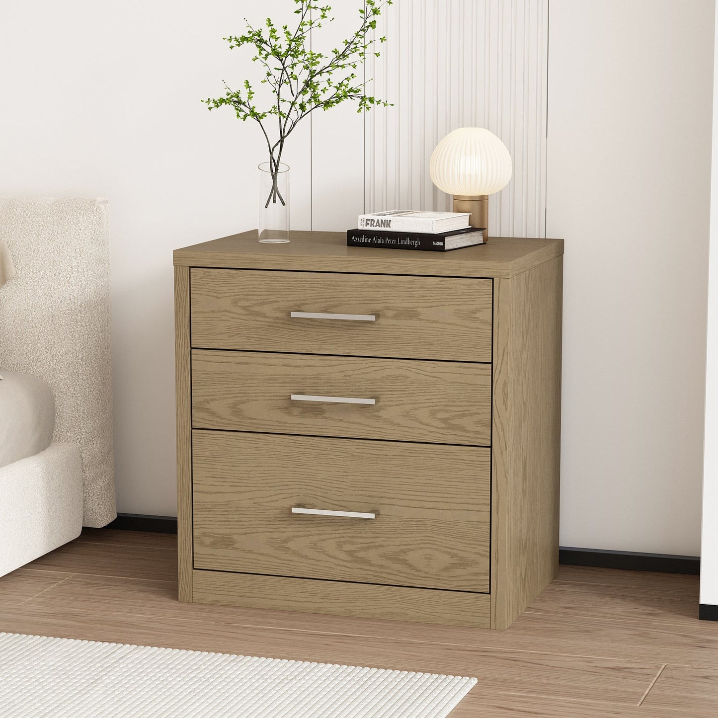 Table de chevet à 3 tiroirs avec compartiment caché