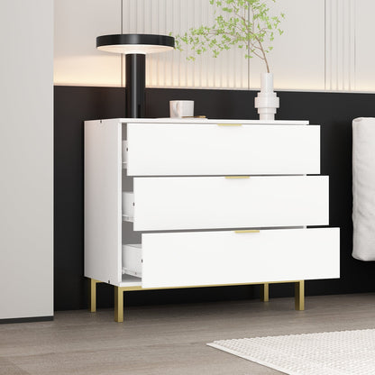 Commode verticale à 3 tiroirs avec pieds en métal pour chambre à coucher