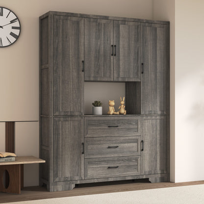 Meuble de rangement modulaire élégant : design épuré et combinaison de compartiments ouverts et fermés.