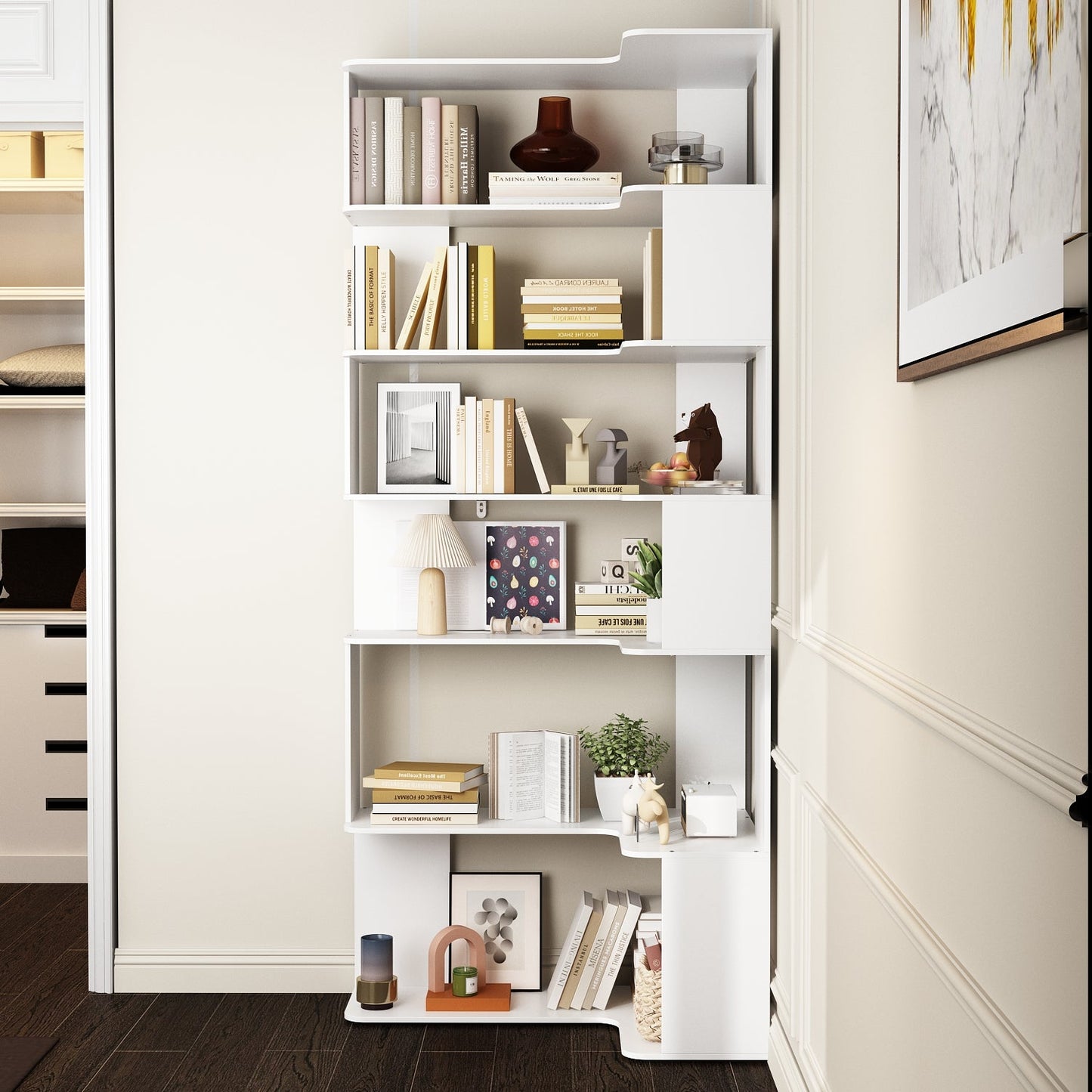 Bibliothèque d'exposition géométrique à 7 étagères (81,9 pouces)