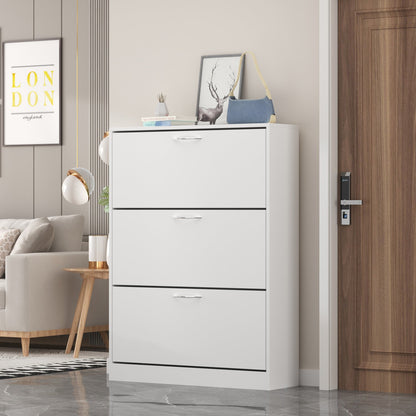 Meuble à chaussures moderne avec 3 tiroirs rabattables, étagère à chaussures en bois, organisateur de rangement pour entrée ou couloir. 