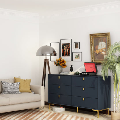 Buffet/commode à 6 tiroirs avec pieds en métal pour le rangement à domicile