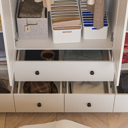 Grande armoire-penderie pour chambre à coucher, meuble de rangement à 4 portes et 5 tiroirs