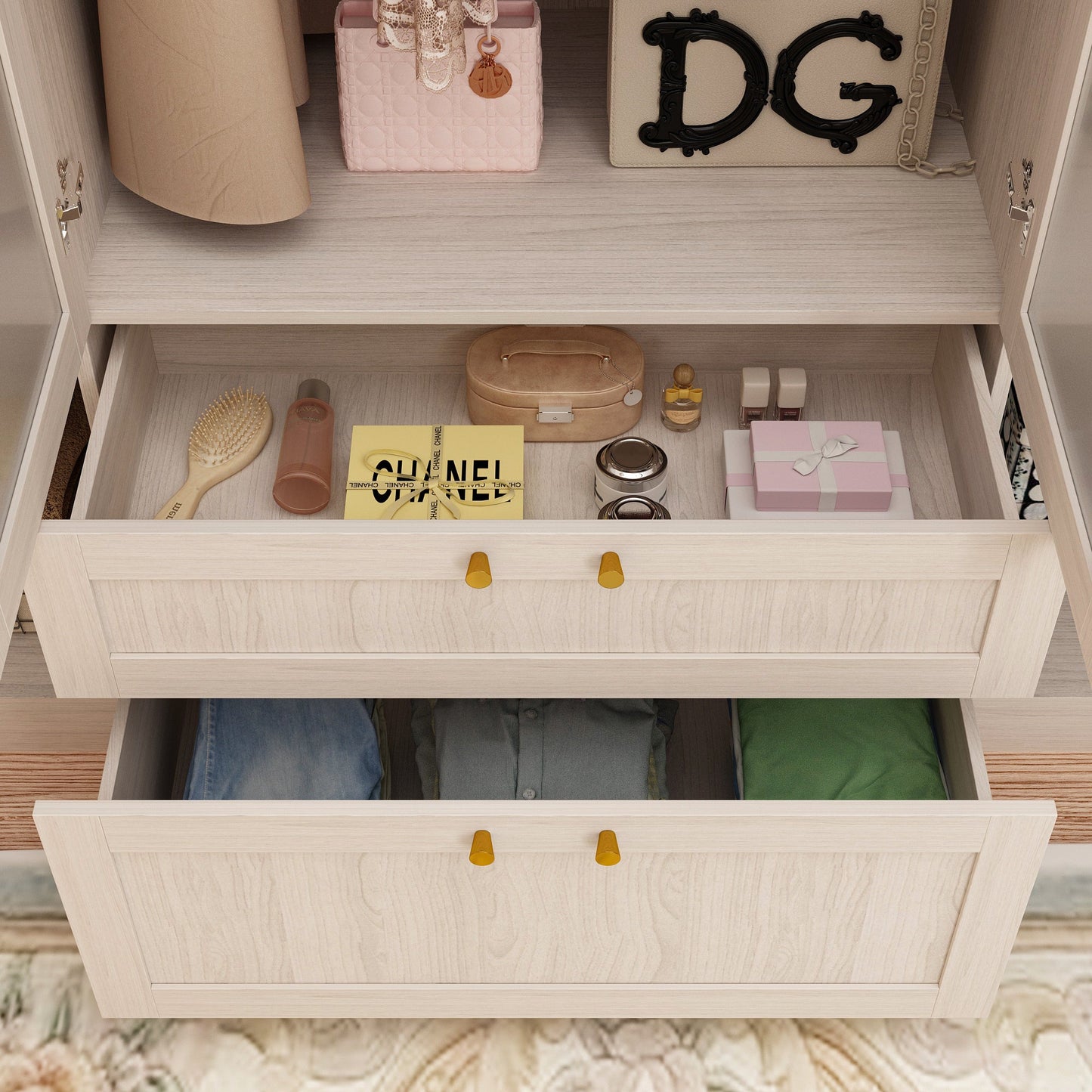 Armoire en bois massif et en panneaux de particules