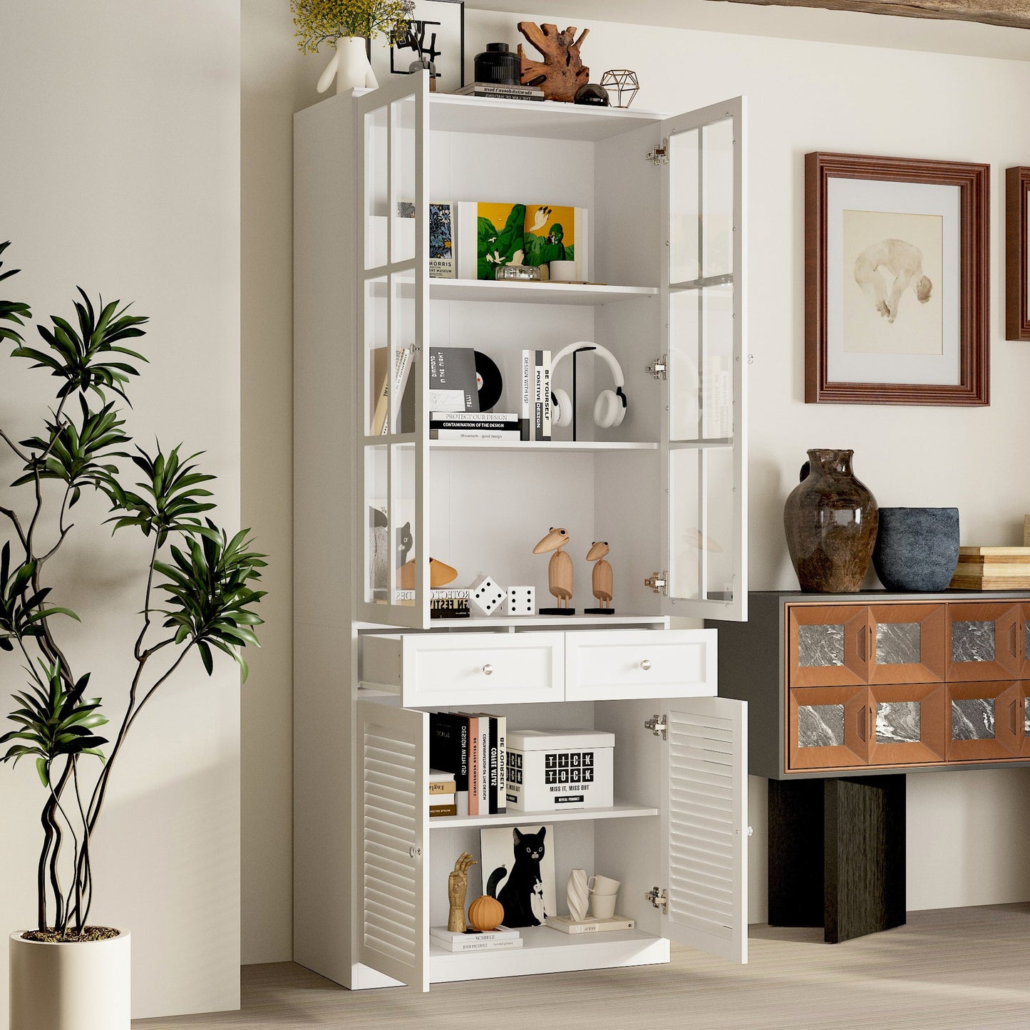 Bibliothèque avec portes vitrées et tiroirs, 78,7 po H x 31,5 po L