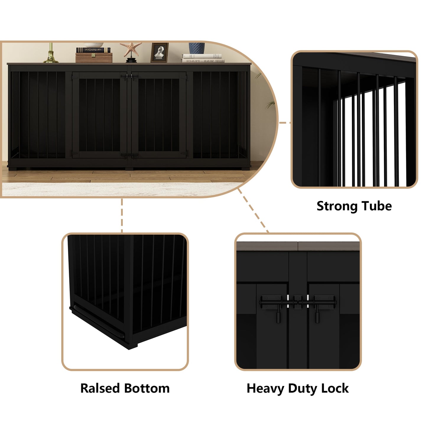 Cage pour animaux de compagnie à double porte de grande taille avec structure renforcée en acier