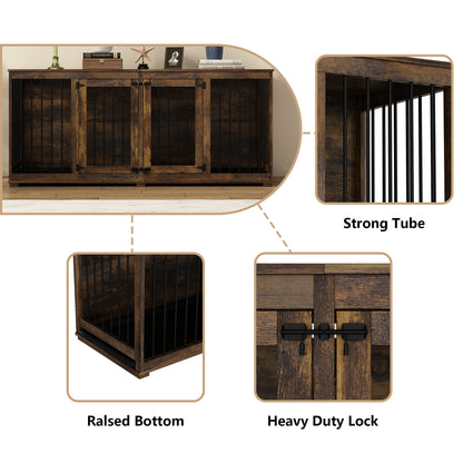 Cage pour animaux de compagnie à double porte de grande taille avec structure renforcée en acier
