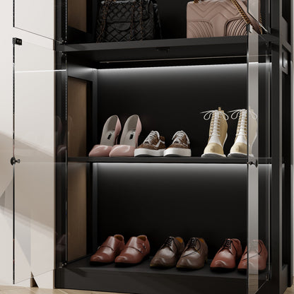 Vitrine noire à 2 portes en verre trempé pour chaussures et sacs