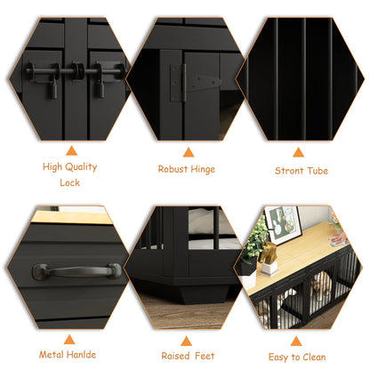 Meuble pour grande cage de chien avec séparateurs et 4 tiroirs