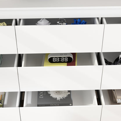 Buffet large à trois tiroirs avec rangement et 9 tiroirs