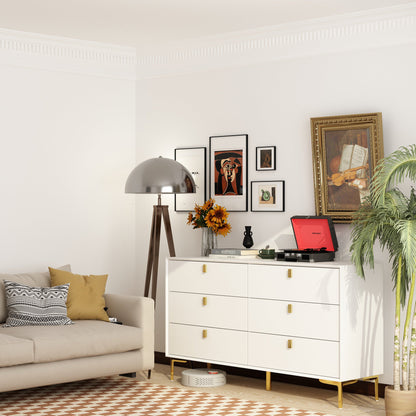 Buffet/commode à 6 tiroirs avec pieds en métal pour le rangement à domicile