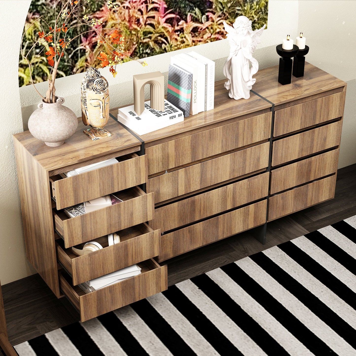 Commode moderne en bois à 9 tiroirs - Solution de rangement élégante pour la chambre et le salon