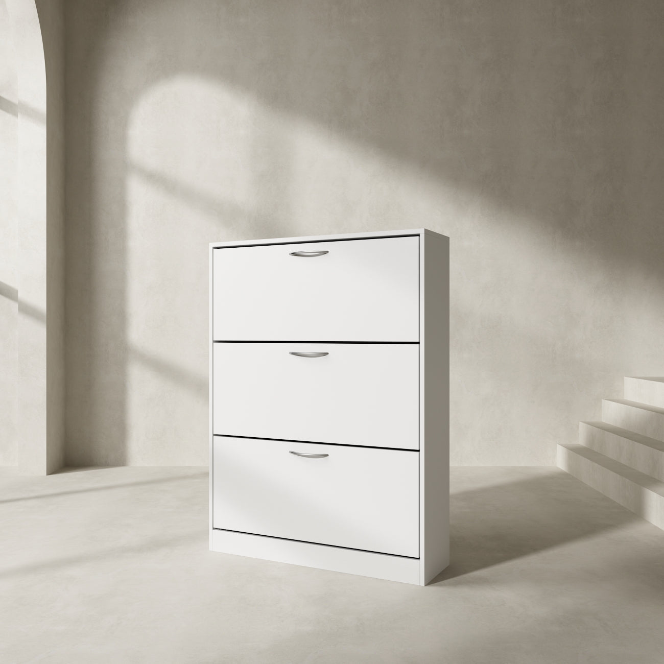 Meuble à chaussures moderne avec 3 tiroirs rabattables, étagère à chaussures en bois, organisateur de rangement pour entrée ou couloir. 