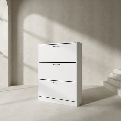 Meuble à chaussures moderne avec 3 tiroirs rabattables, étagère à chaussures en bois, organisateur de rangement pour entrée ou couloir. 