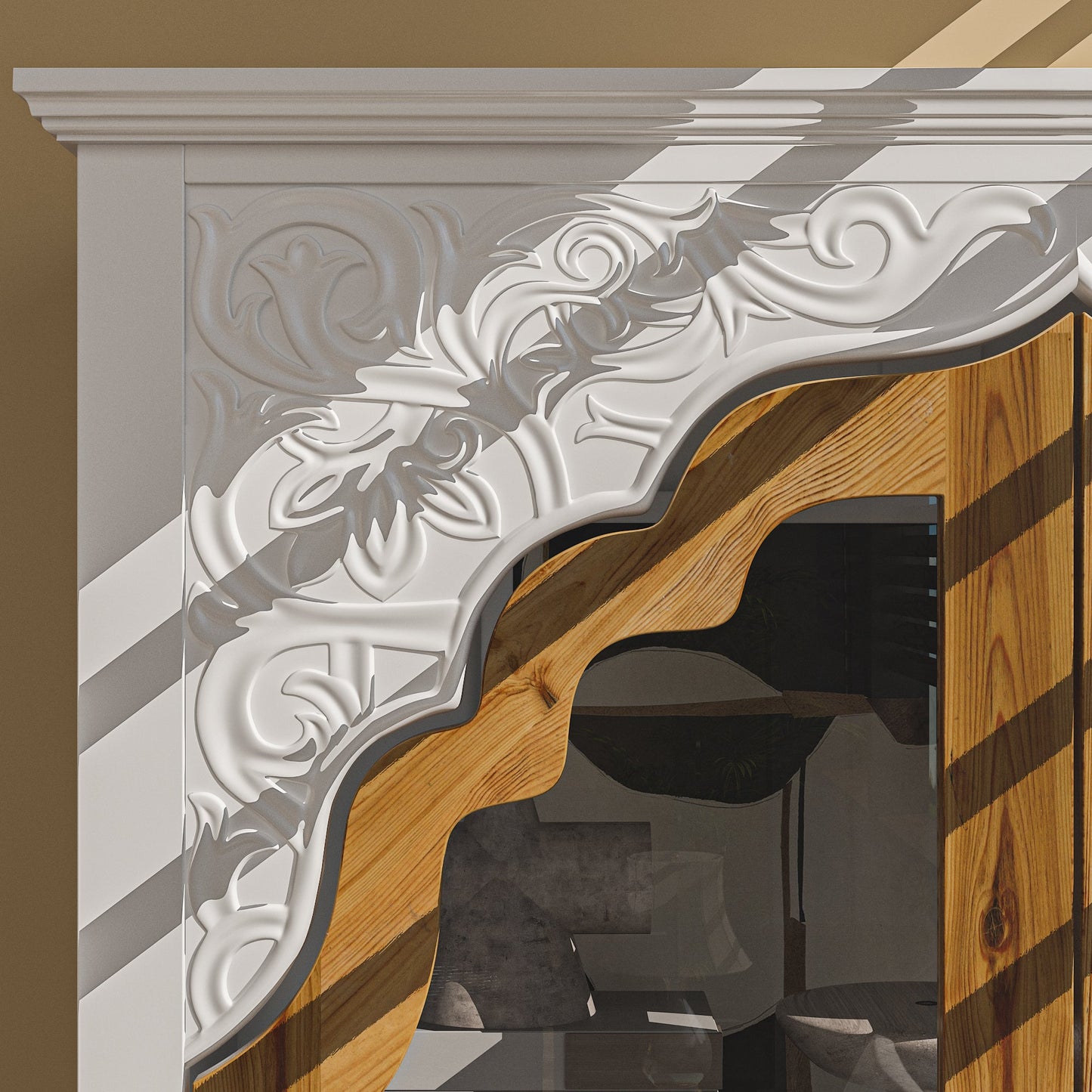 Bibliothèque de style Mid-Century avec tiroirs et portes vitrées