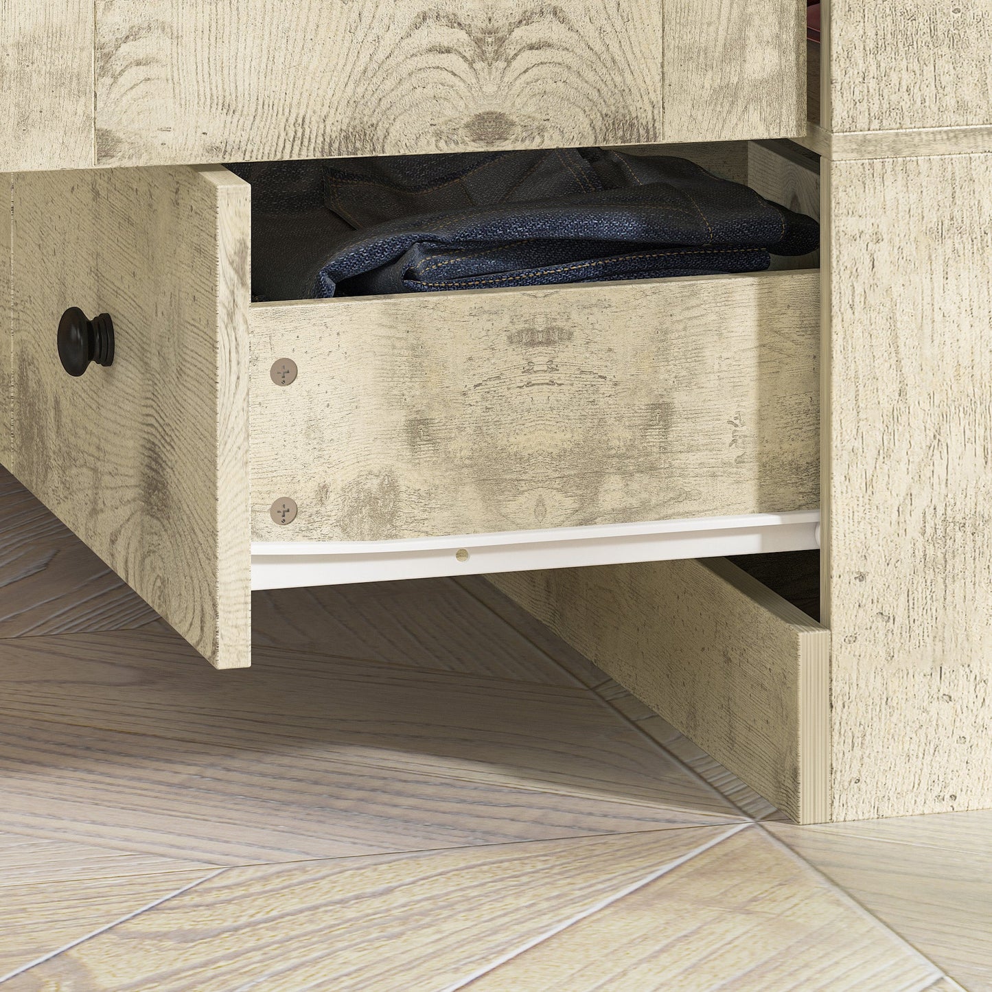 Grande armoire-penderie pour chambre à coucher, meuble de rangement à 4 portes et 5 tiroirs