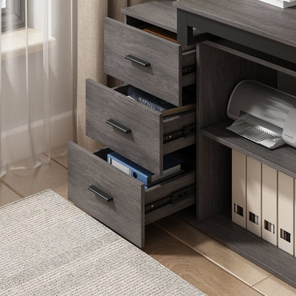 Bureau d'angle en L de 55 pouces avec étagères et tiroirs 