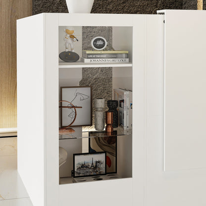 Comptoir d'accueil moderne à éclairage LED avec étagères ouvertes et compartiments de rangement