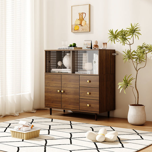 Armoire de rangement latérale de style vintage avec éclairage LED et glissières en acrylique pour l'exposition et l'organisation