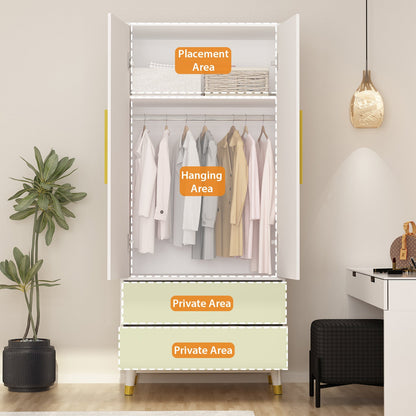 Armoire moderne grand placard de rangement 2 portes 2 tiroirs