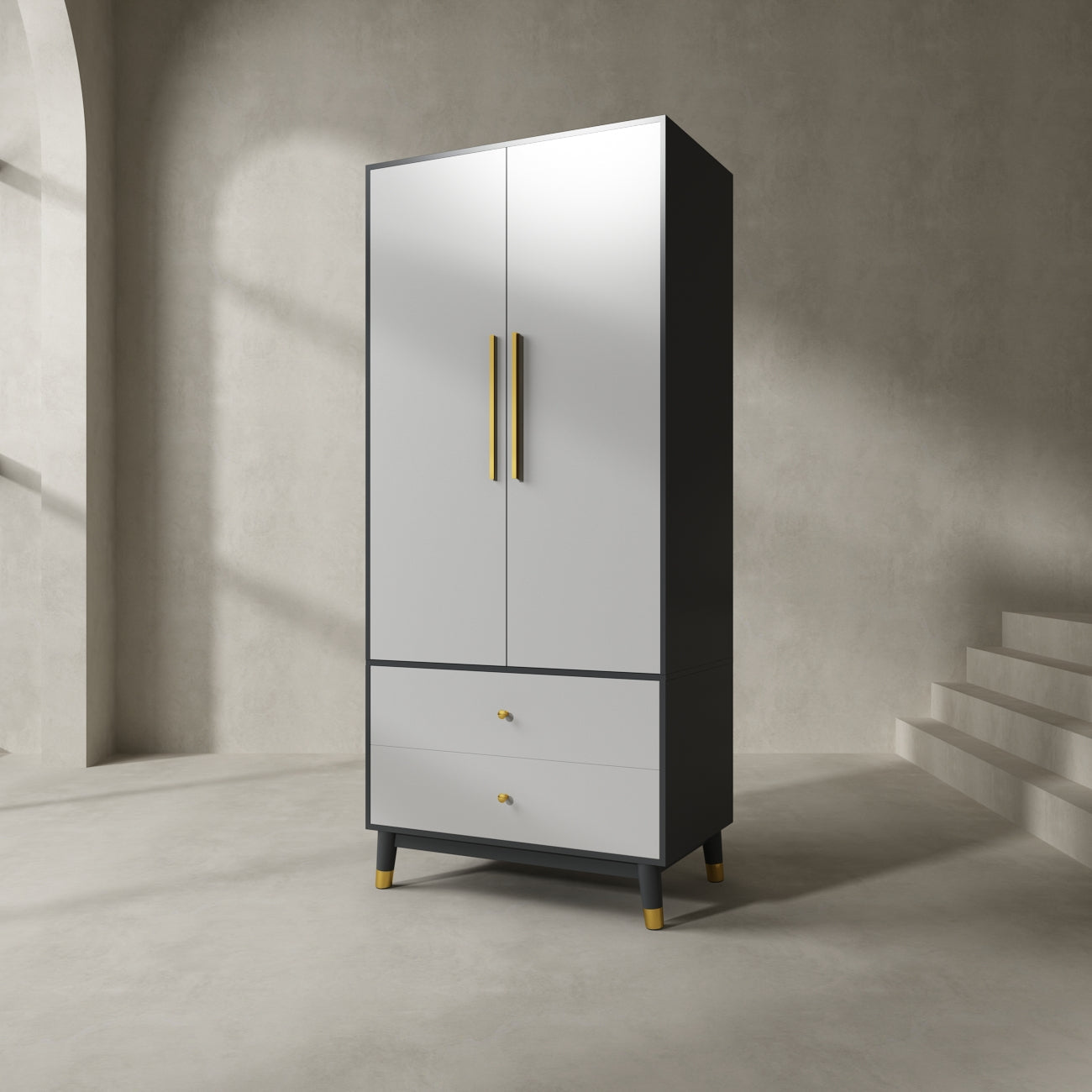 Armoire moderne grand placard de rangement 2 portes 2 tiroirs