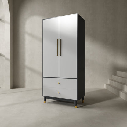 Armoire moderne grand placard de rangement 2 portes 2 tiroirs