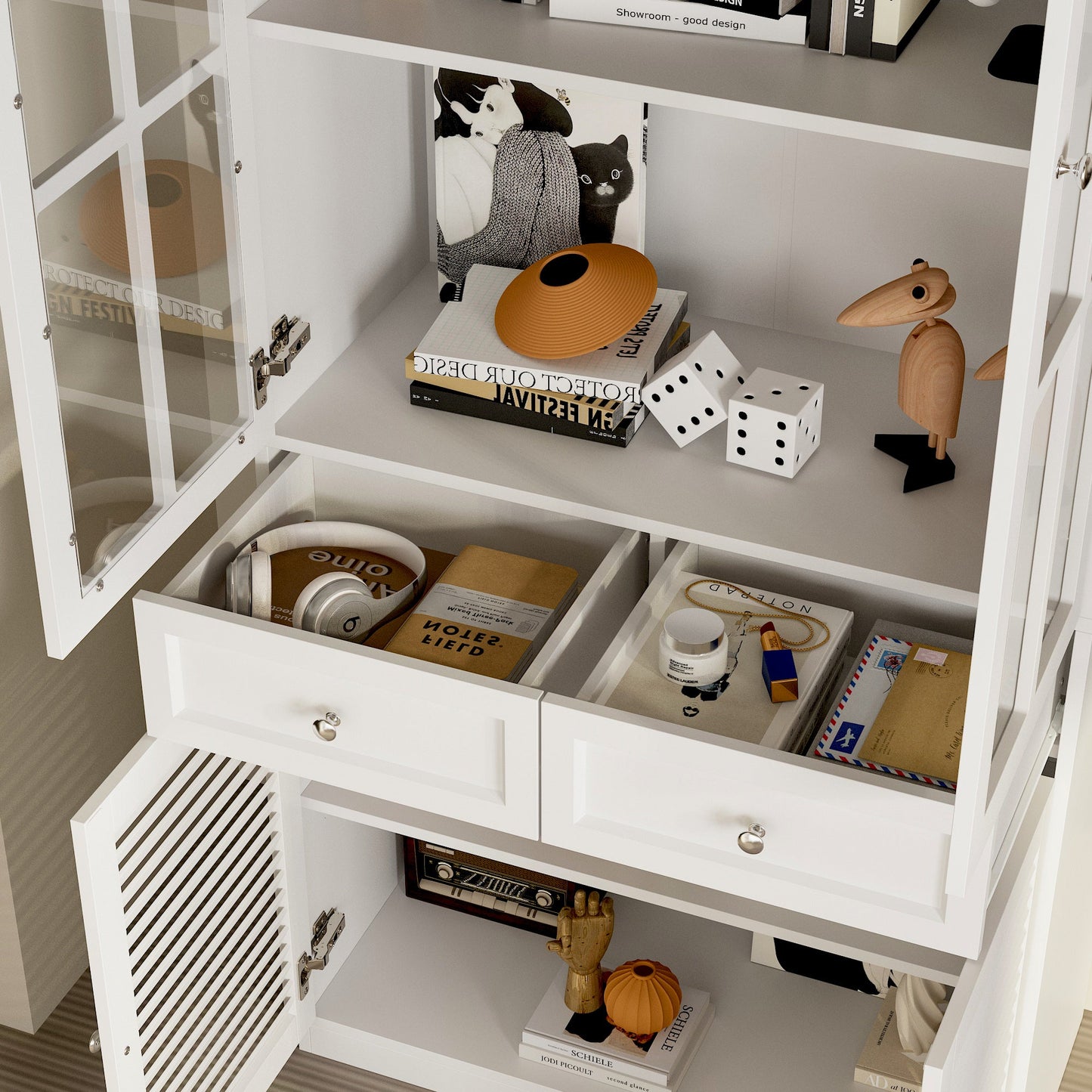 Bibliothèque avec portes vitrées et tiroirs, 78,7 po H x 31,5 po L