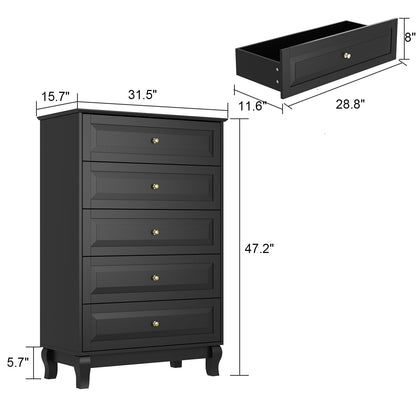 Meuble de présentation vertical moderne en bois noir à 5 tiroirs