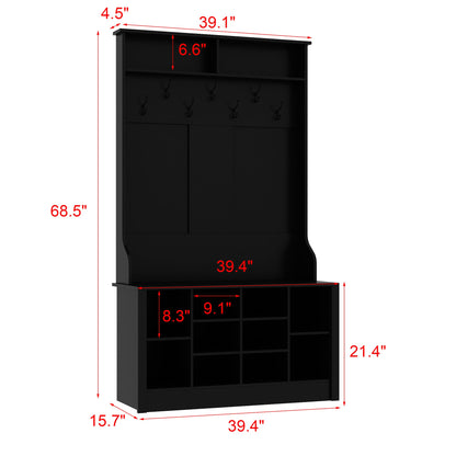 Meuble à chaussures avec banc et crochets pour entrée