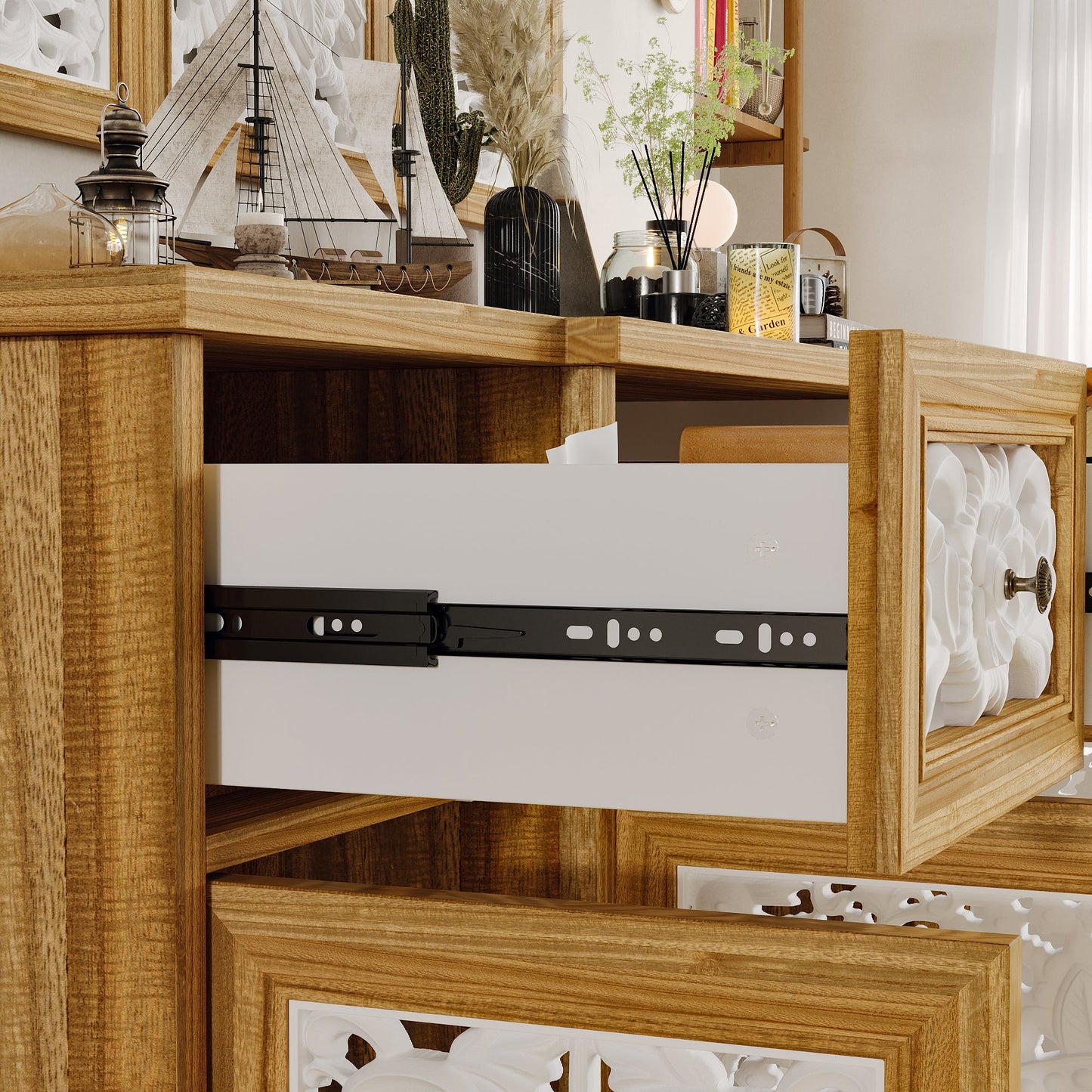 Buffet/meuble de rangement de 59,1 cm de large avec décorations murales