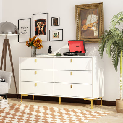 Buffet/commode à 6 tiroirs avec pieds en métal pour le rangement à domicile
