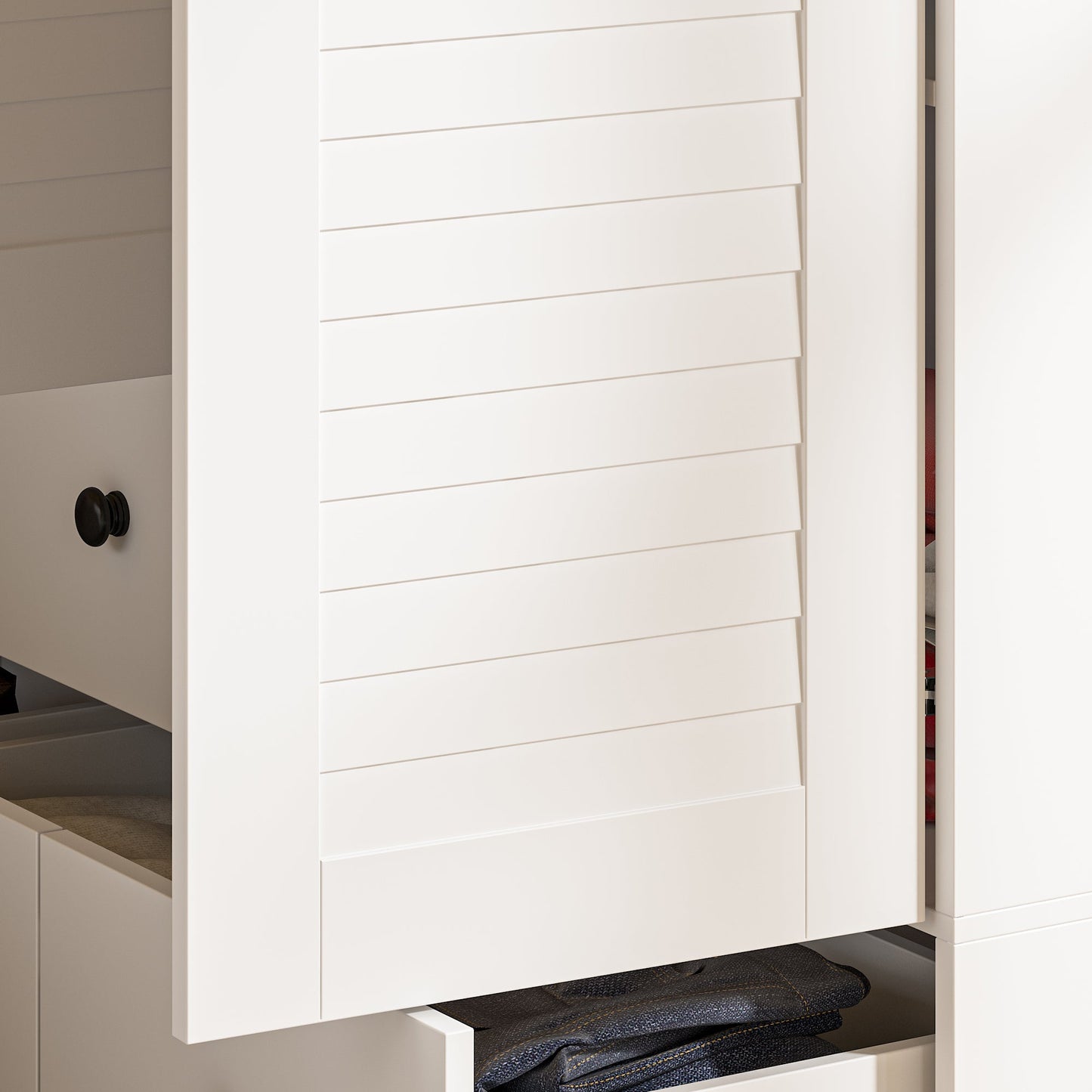 Grande armoire-penderie pour chambre à coucher, meuble de rangement à 4 portes et 5 tiroirs