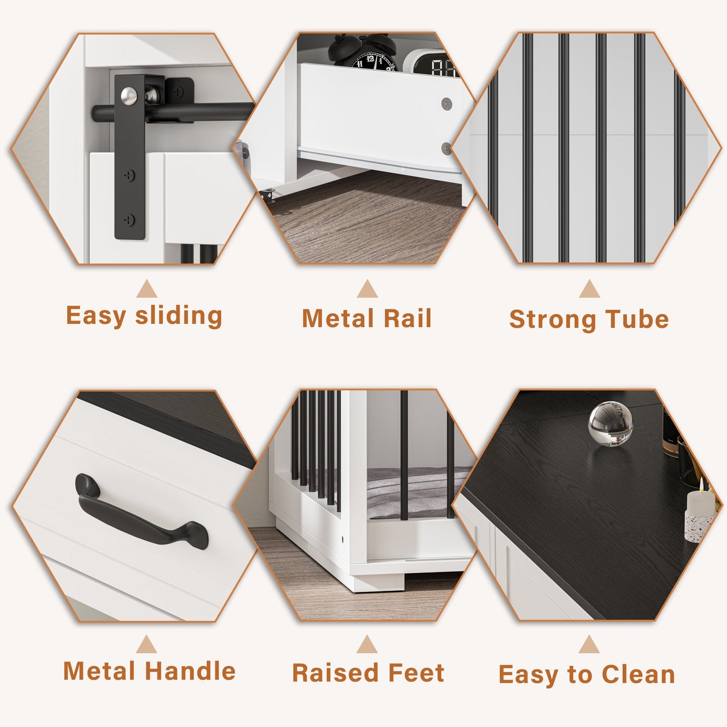 Cage pour chien à 6 tiroirs et 2 compartiments avec porte de style grange